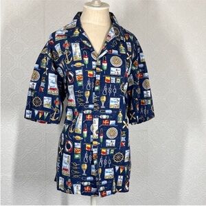 Vintage Nautical Print Button-Up Shirt